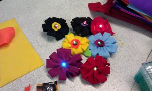 A bouquet of electro-flowers made at the workshop