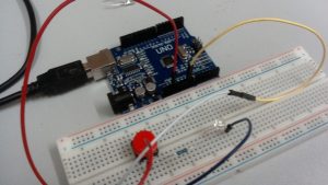 Seven Segment Display in Breadboard, being tested